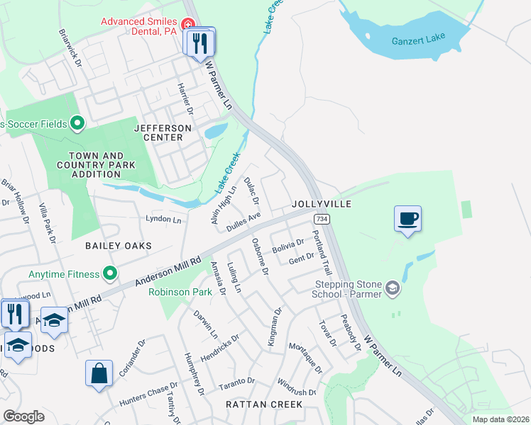 map of restaurants, bars, coffee shops, grocery stores, and more near 8304 Dulac Drive in Austin