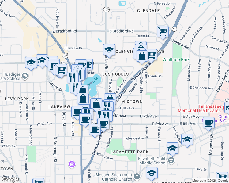 map of restaurants, bars, coffee shops, grocery stores, and more near 1536 Isabel Court in Tallahassee