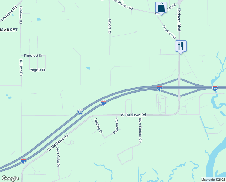 map of restaurants, bars, coffee shops, grocery stores, and more near 8392 Boss Husley Road in Biloxi
