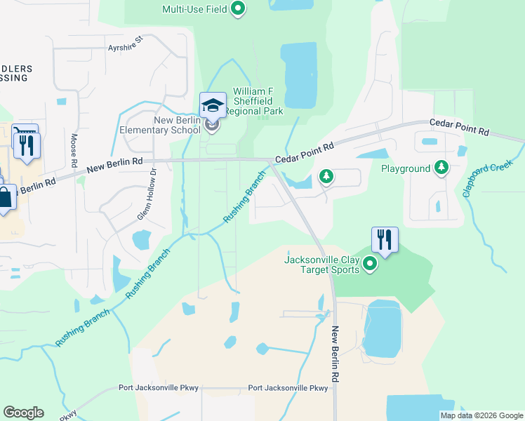 map of restaurants, bars, coffee shops, grocery stores, and more near 3702 American Holly Road in Jacksonville