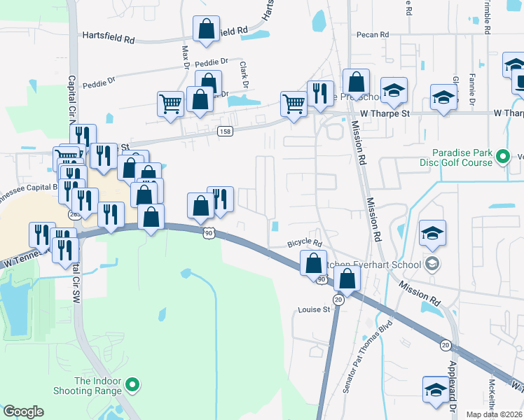 map of restaurants, bars, coffee shops, grocery stores, and more near 1918 Bloomington Avenue in Tallahassee