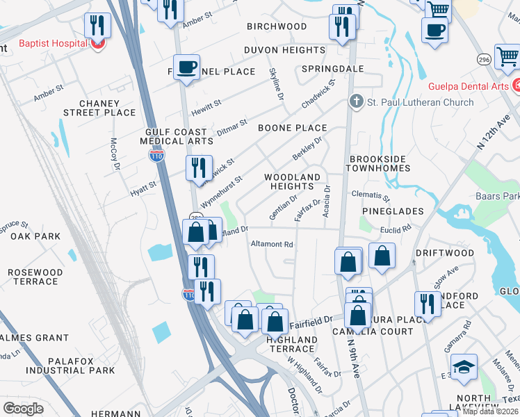 map of restaurants, bars, coffee shops, grocery stores, and more near 707 Boxwood Drive in Pensacola