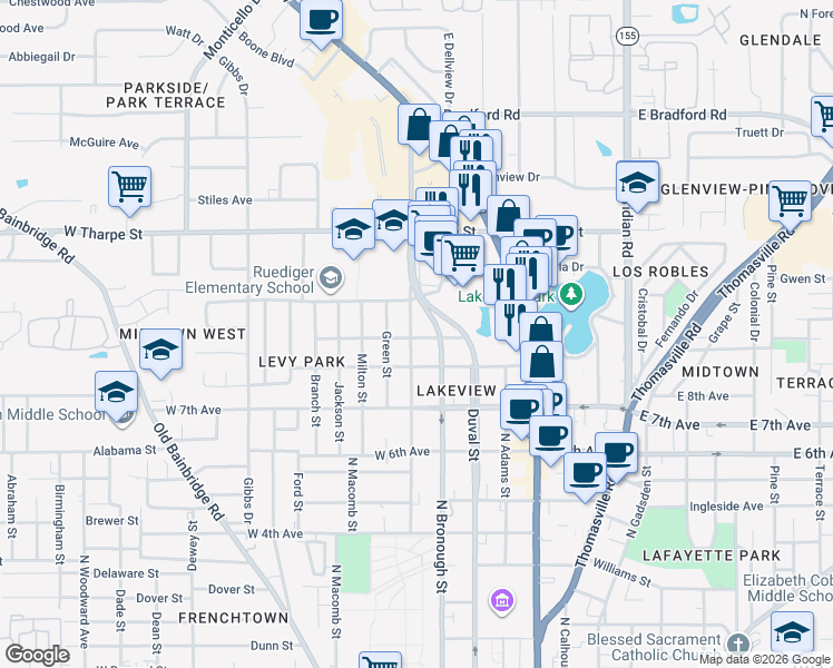 map of restaurants, bars, coffee shops, grocery stores, and more near 314 West 9th Avenue in Tallahassee