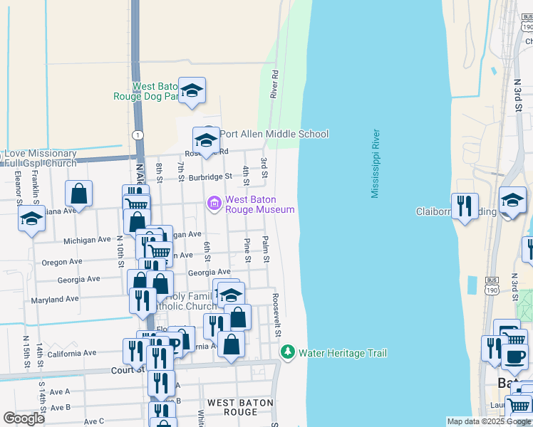 map of restaurants, bars, coffee shops, grocery stores, and more near 440 Palm Street in Port Allen