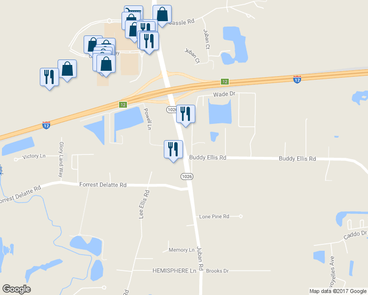 map of restaurants, bars, coffee shops, grocery stores, and more near 9919 Powell Ln in Denham Springs