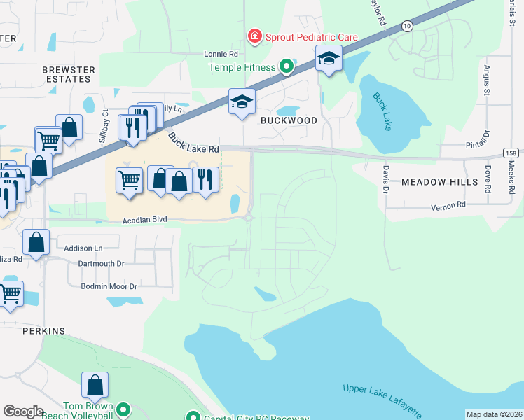map of restaurants, bars, coffee shops, grocery stores, and more near Fallschase Parkway in Tallahassee