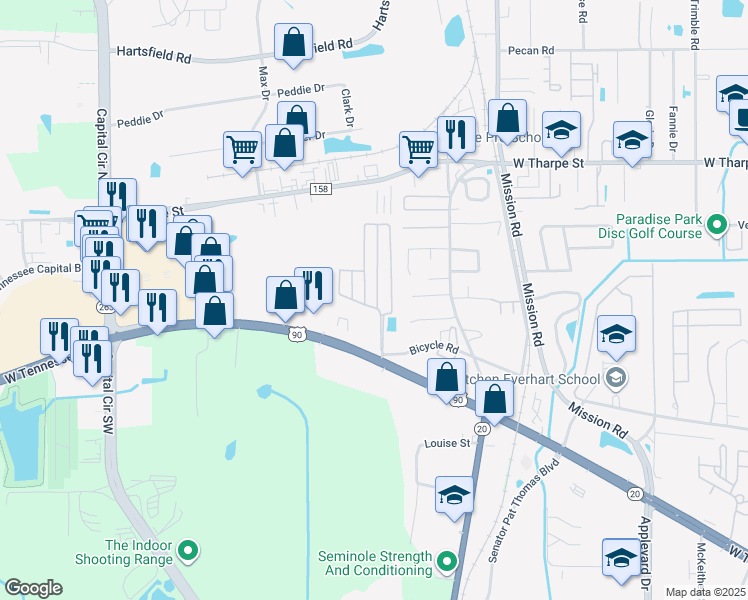 map of restaurants, bars, coffee shops, grocery stores, and more near 1929 Bloomington Avenue in Tallahassee