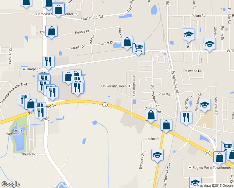 map of restaurants, bars, coffee shops, grocery stores, and more near 1931 Evanston Avenue in Tallahassee