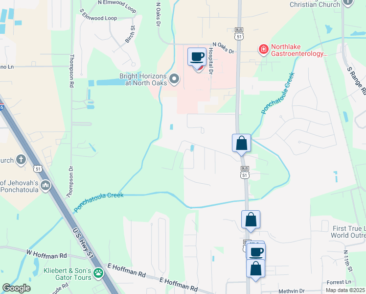 map of restaurants, bars, coffee shops, grocery stores, and more near 41228 Audubon Gardens Boulevard in Hammond