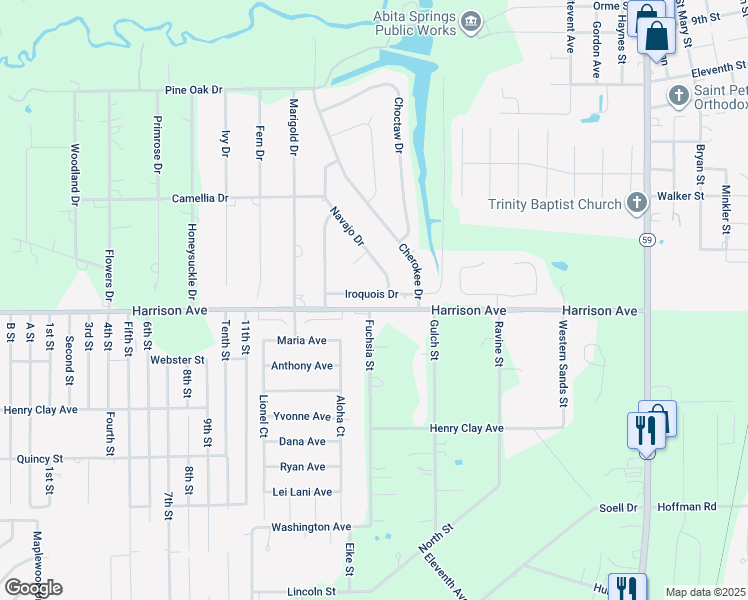 map of restaurants, bars, coffee shops, grocery stores, and more near 138 Iroquois Drive in Abita Springs