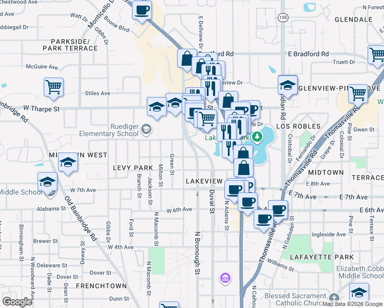 map of restaurants, bars, coffee shops, grocery stores, and more near 314 West 9th Avenue in Tallahassee