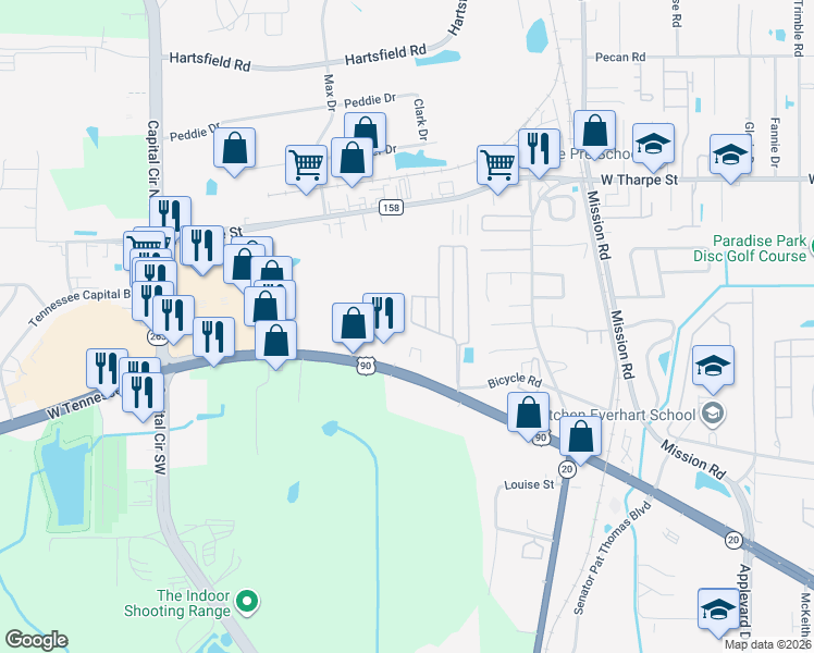 map of restaurants, bars, coffee shops, grocery stores, and more near 1931 Evanston Avenue in Tallahassee