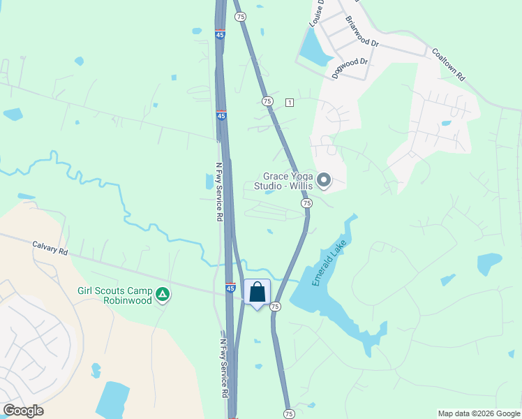 map of restaurants, bars, coffee shops, grocery stores, and more near 15103 Texas 75 in Willis