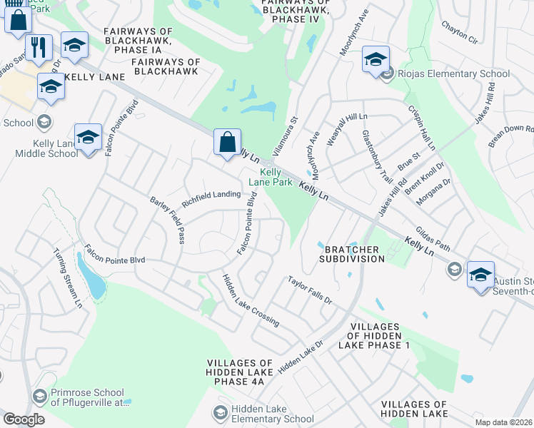 map of restaurants, bars, coffee shops, grocery stores, and more near 3116 Pasqueflower Pass in Pflugerville