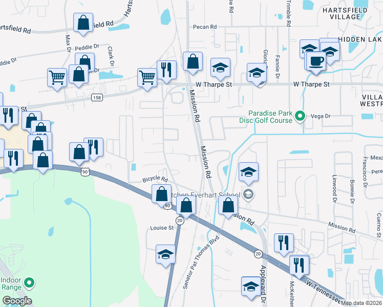 map of restaurants, bars, coffee shops, grocery stores, and more near 3100 Dian Road in Tallahassee