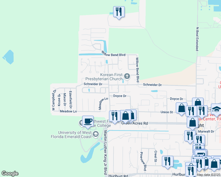 map of restaurants, bars, coffee shops, grocery stores, and more near 1148 Patriot Court in Fort Walton Beach