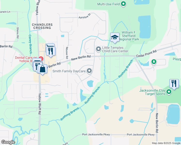 map of restaurants, bars, coffee shops, grocery stores, and more near 12394 Glenn Hollow Drive in Jacksonville