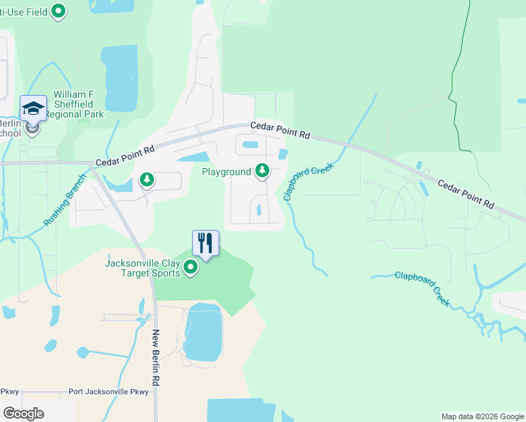 map of restaurants, bars, coffee shops, grocery stores, and more near 12419 Jovana Road in Jacksonville