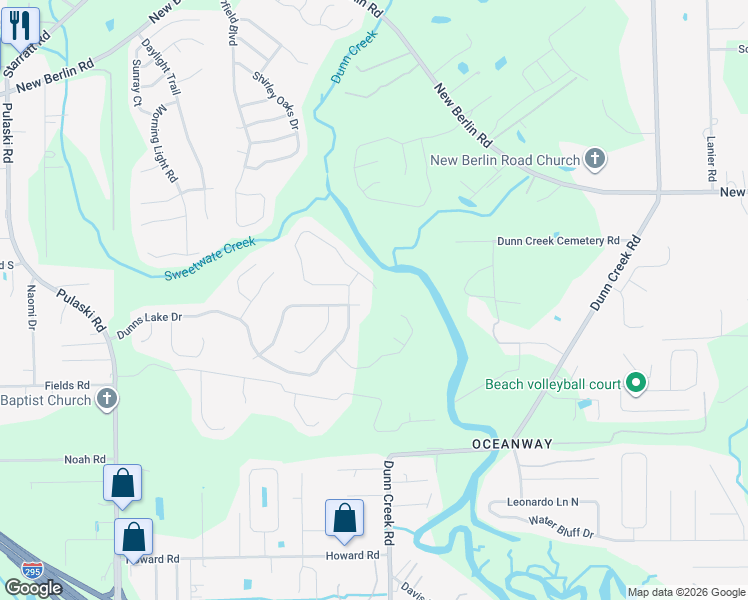 map of restaurants, bars, coffee shops, grocery stores, and more near 12426 Hagan Creek Drive in Jacksonville