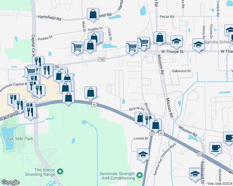 map of restaurants, bars, coffee shops, grocery stores, and more near 1929 Bloomington Avenue in Tallahassee