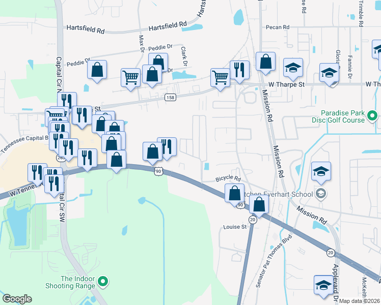 map of restaurants, bars, coffee shops, grocery stores, and more near 1931 Evanston Avenue in Tallahassee