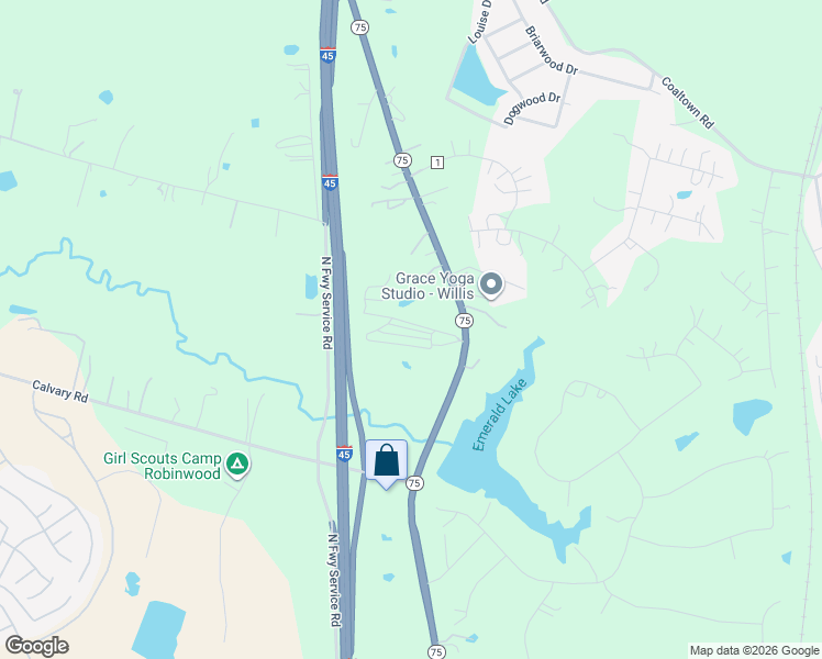 map of restaurants, bars, coffee shops, grocery stores, and more near 15103 Texas 75 in Willis