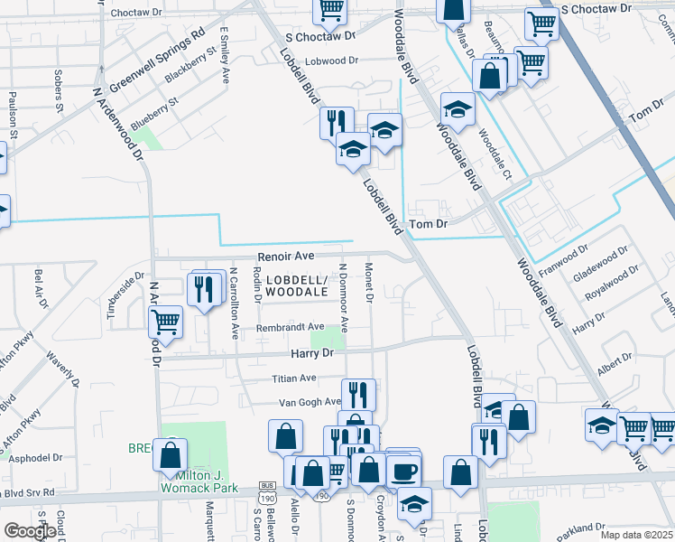 map of restaurants, bars, coffee shops, grocery stores, and more near 1163 North Donmoor Avenue in Baton Rouge