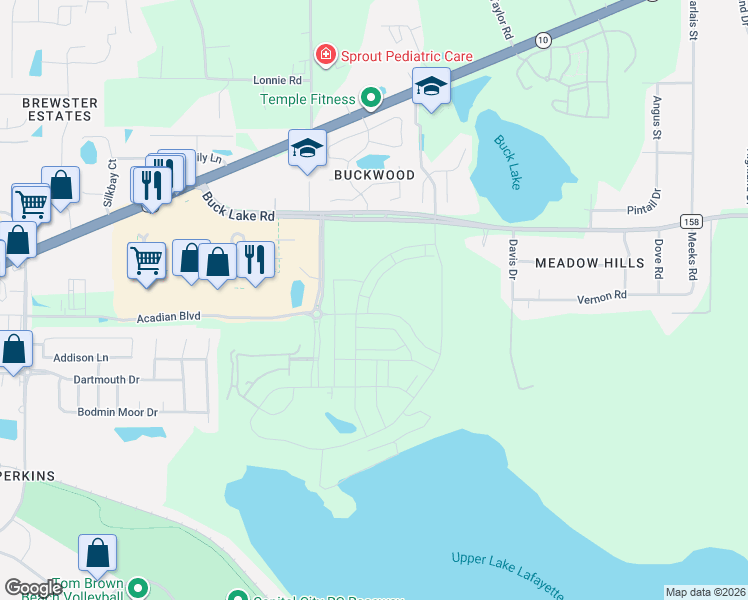 map of restaurants, bars, coffee shops, grocery stores, and more near Fallschase Parkway in Tallahassee