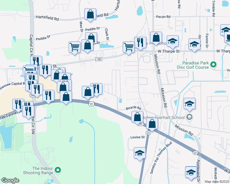 map of restaurants, bars, coffee shops, grocery stores, and more near 1929 Bloomington Avenue in Tallahassee