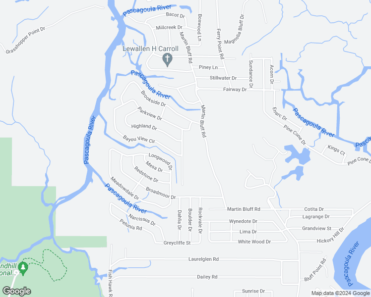 map of restaurants, bars, coffee shops, grocery stores, and more near 8304 Exchange Street in Gautier