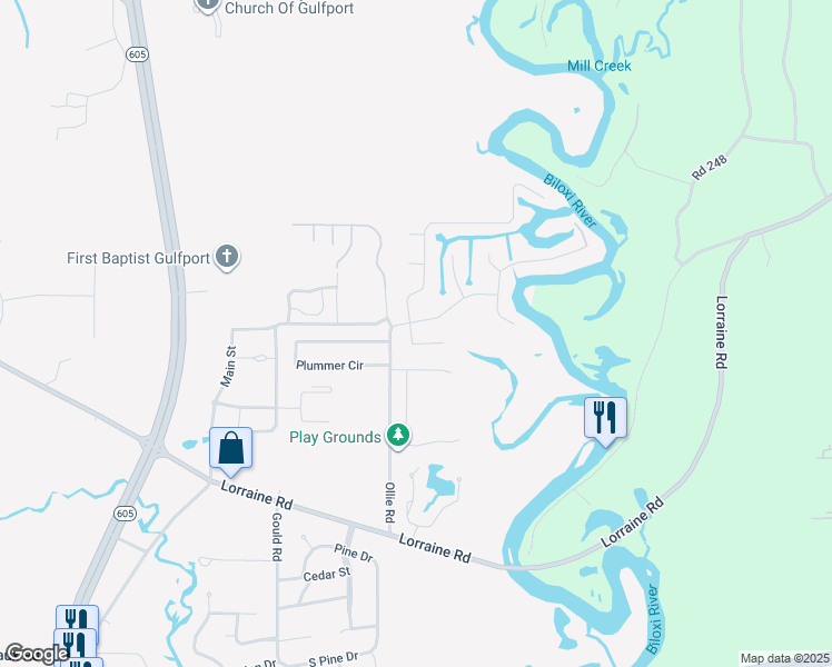 map of restaurants, bars, coffee shops, grocery stores, and more near 12164 Fishermans Trail in Gulfport