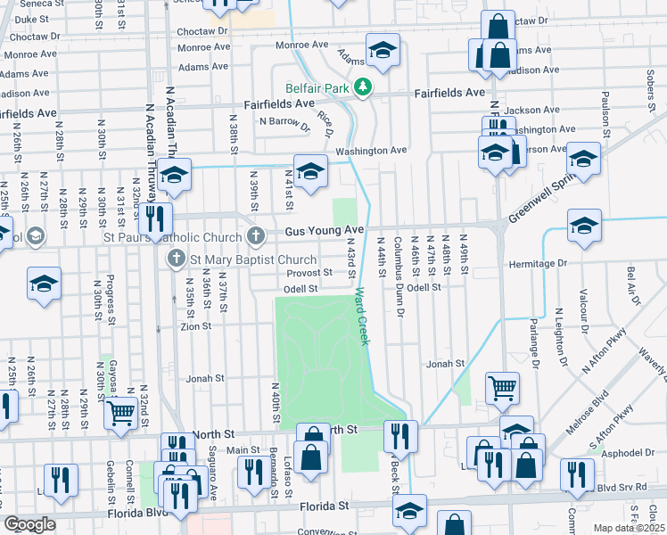 map of restaurants, bars, coffee shops, grocery stores, and more near 4237 Provost Street in Baton Rouge