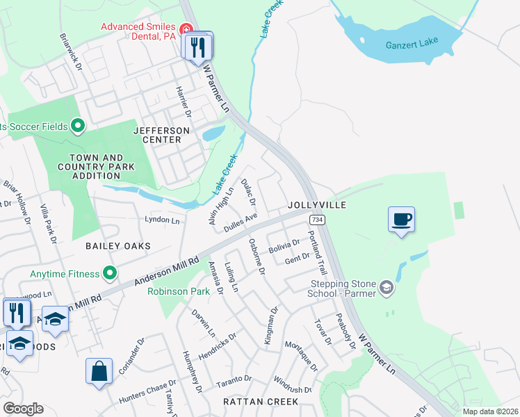 map of restaurants, bars, coffee shops, grocery stores, and more near 8304 Dulac Dr in Austin