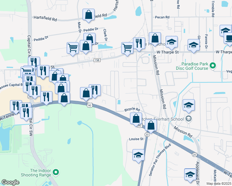 map of restaurants, bars, coffee shops, grocery stores, and more near 1929 Bloomington Avenue in Tallahassee