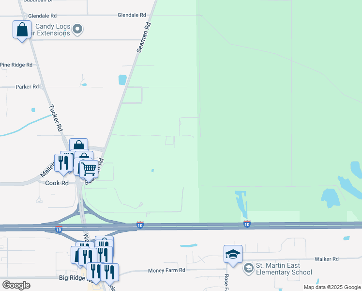 map of restaurants, bars, coffee shops, grocery stores, and more near 13425 Stennis Road in Ocean Springs