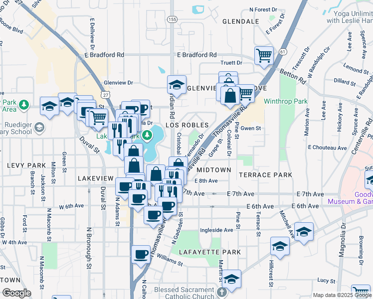 map of restaurants, bars, coffee shops, grocery stores, and more near 1536 Isabel Court in Tallahassee