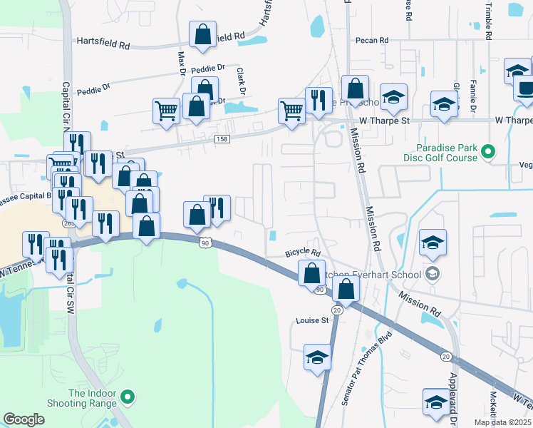 map of restaurants, bars, coffee shops, grocery stores, and more near 1929 Bloomington Avenue in Tallahassee