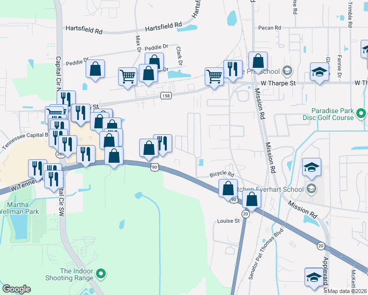 map of restaurants, bars, coffee shops, grocery stores, and more near 1931 Evanston Avenue in Tallahassee