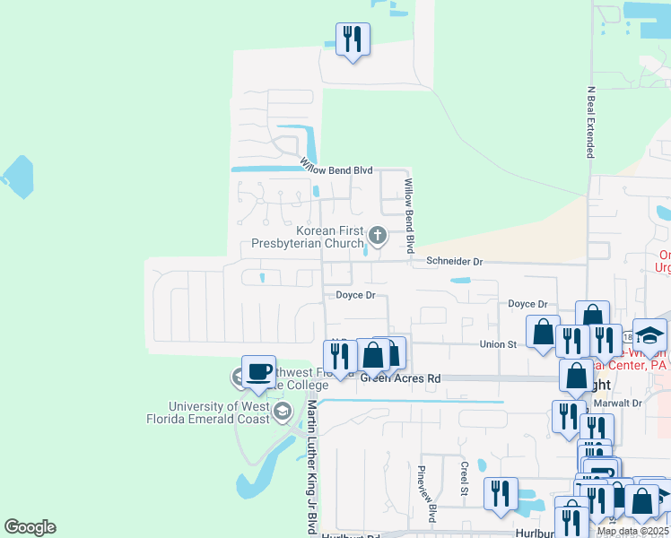 map of restaurants, bars, coffee shops, grocery stores, and more near 1149 Patriot Court in Fort Walton Beach