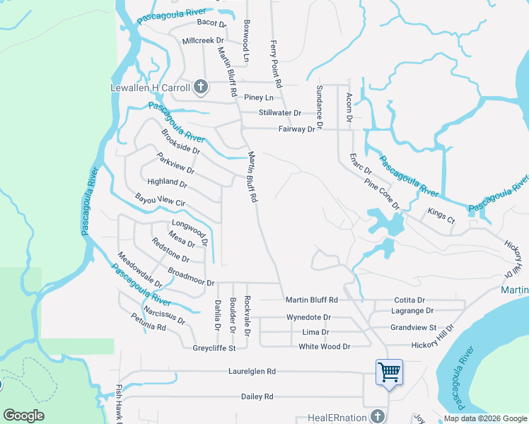 map of restaurants, bars, coffee shops, grocery stores, and more near 8314-8316 Martin Bluff Road in Gautier