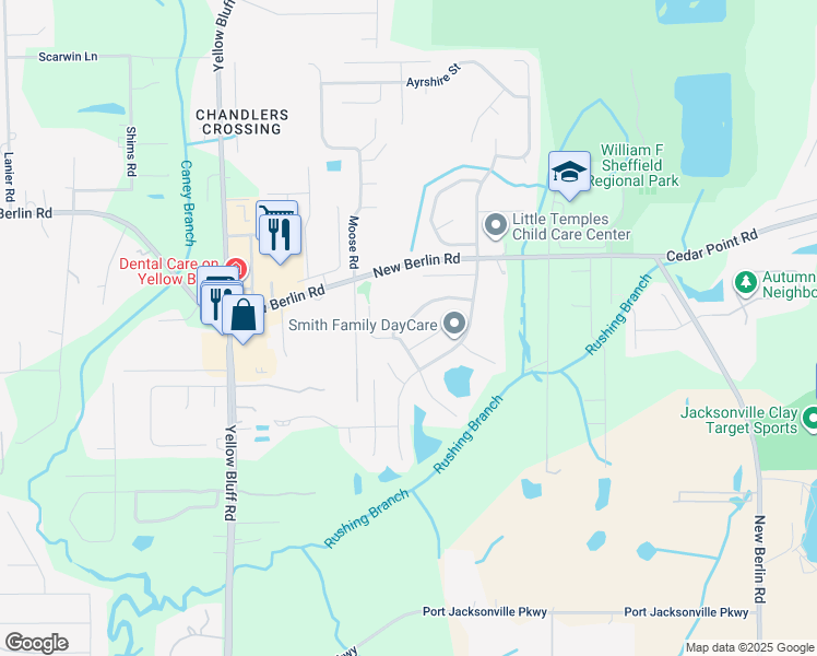 map of restaurants, bars, coffee shops, grocery stores, and more near 3330 Hickory Hammock Road in Jacksonville