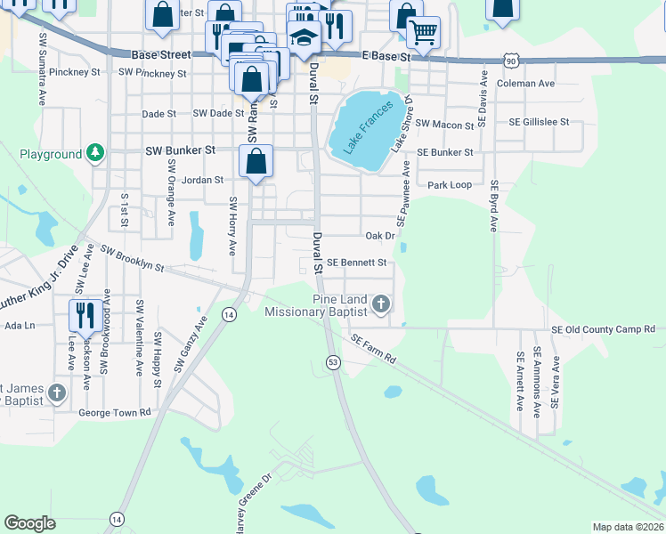 map of restaurants, bars, coffee shops, grocery stores, and more near 118 Southeast Bennett Street in Madison