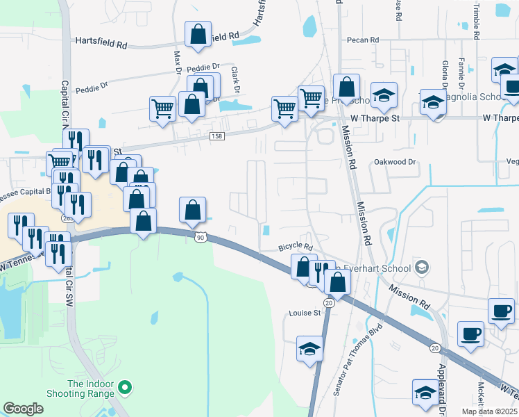 map of restaurants, bars, coffee shops, grocery stores, and more near 1929 Bloomington Avenue in Tallahassee