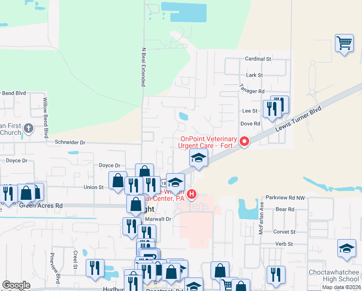 map of restaurants, bars, coffee shops, grocery stores, and more near 1400 Ariel Lane in Fort Walton Beach