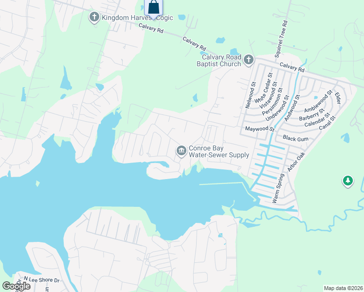 map of restaurants, bars, coffee shops, grocery stores, and more near 12796 Lake Conroe Bay Road in Willis