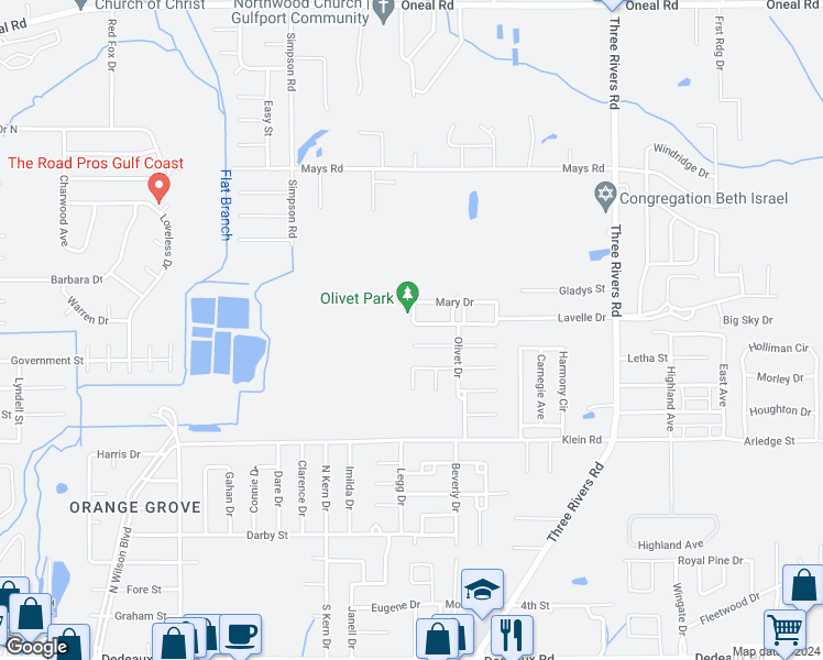 map of restaurants, bars, coffee shops, grocery stores, and more near 215 Lavelle Drive in Gulfport