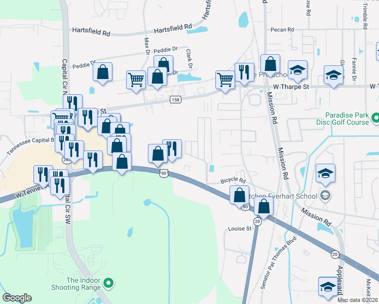 map of restaurants, bars, coffee shops, grocery stores, and more near 1931 Evanston Avenue in Tallahassee