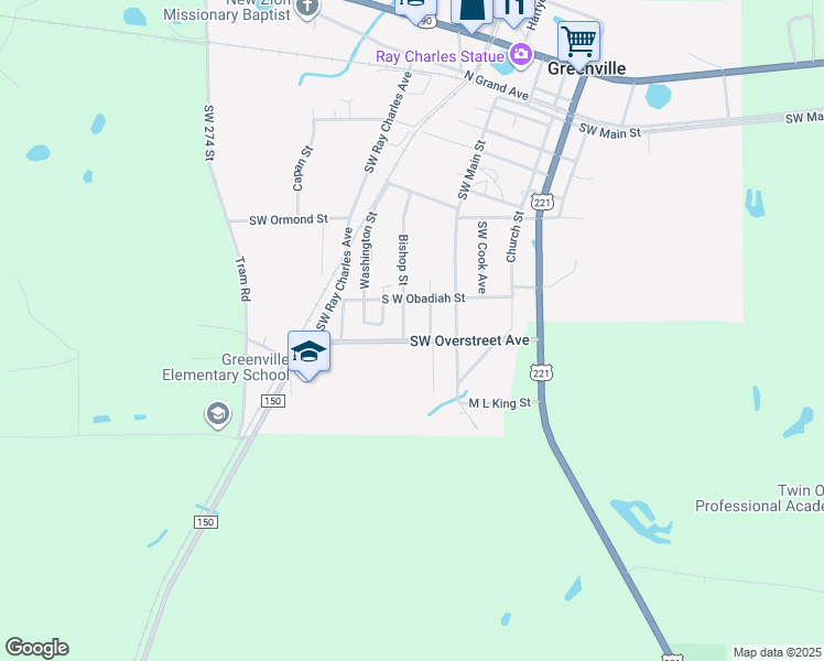 map of restaurants, bars, coffee shops, grocery stores, and more near 398 Southwest Overstreet Avenue in Greenville