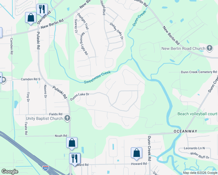 map of restaurants, bars, coffee shops, grocery stores, and more near 12291 Lawson Creek Drive in Jacksonville