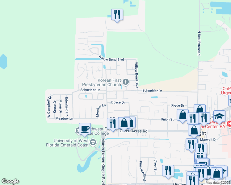 map of restaurants, bars, coffee shops, grocery stores, and more near 403 Heritage Way in Fort Walton Beach